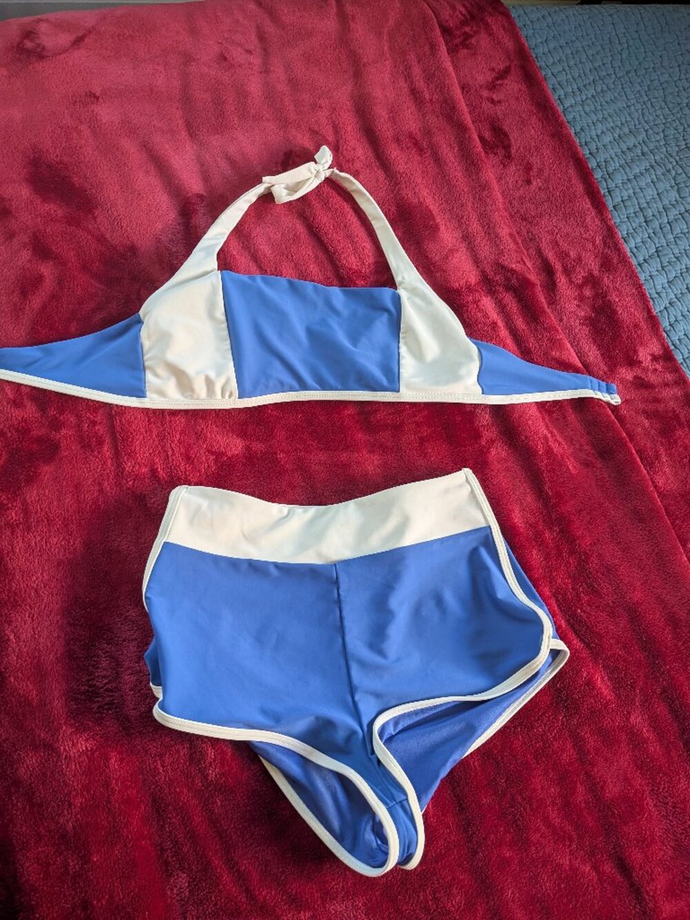 Old Navy Vintage-Style Blue and White Bikini, Retro Boy Shorts, Size M